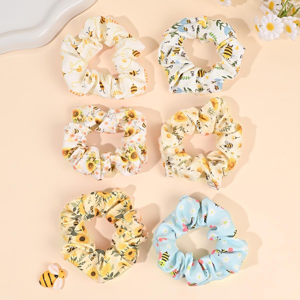 Bee Hair Scrunchies (6pcs)